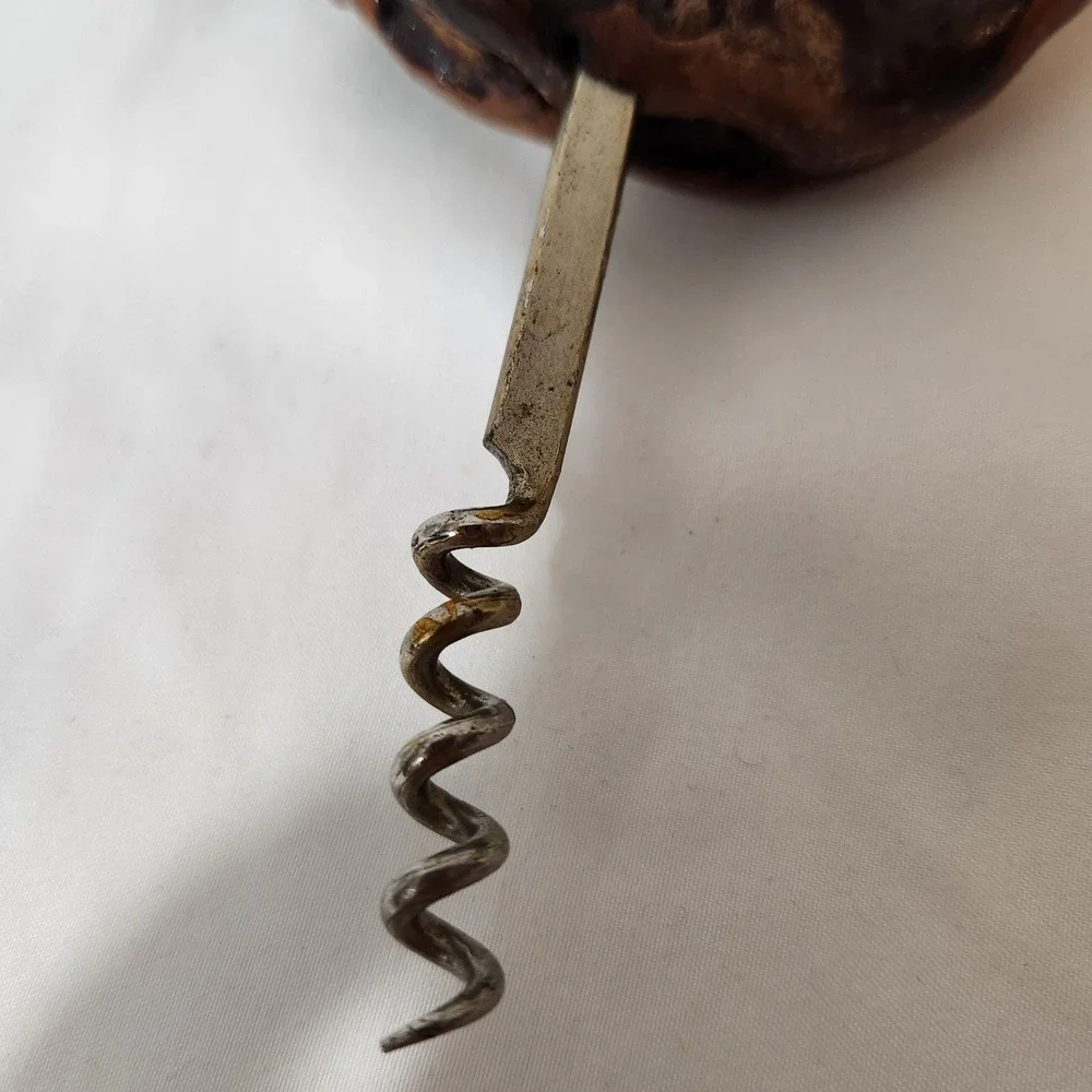 Vintage Hand Carved Wood Handle Corkscrew Rustic Folk Art Grapevine Root Style